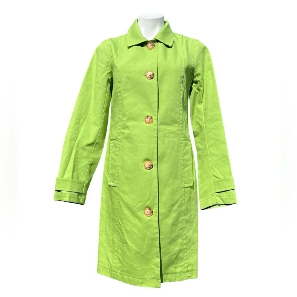 Old Navy Lime Green Button Down Trench Coat Size Medium